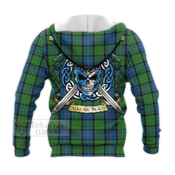 Tartan Vibes Clothing Stirling Tartan Knitted Hoodie with Family Crest Celtic Skull Style