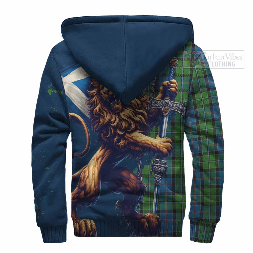 Tartan Vibes Clothing Stirling Tartan Family Crest Sherpa Hoodie with Scottish Majestic Lion