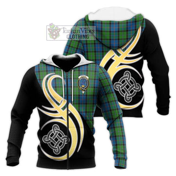 Stirling Tartan Knitted Hoodie with Family Crest and Celtic Symbol Style Unisex Knitted Zip Hoodie - Tartan Vibes Clothing