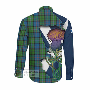 Tartan Vibes Clothing Stirling Tartan Family Crest Long Sleeve Button Shirt Scottish Thistle Celtic Inspired