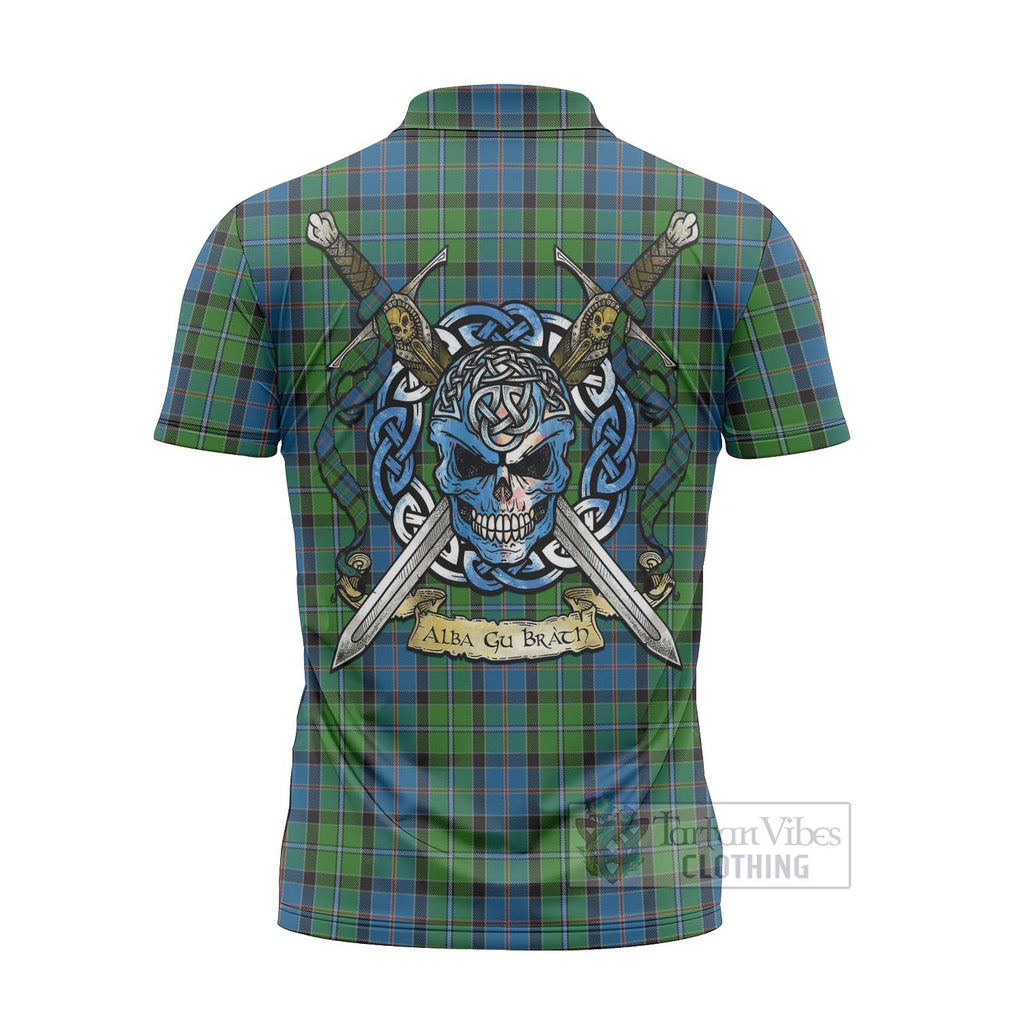 Tartan Vibes Clothing Stirling Tartan Zipper Polo Shirt with Family Crest Celtic Skull Style