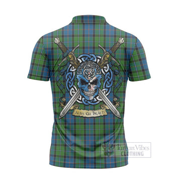 Tartan Vibes Clothing Stirling Tartan Zipper Polo Shirt with Family Crest Celtic Skull Style