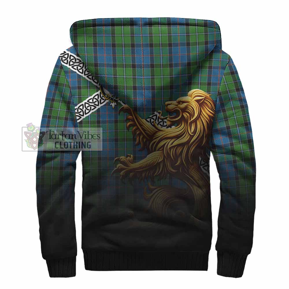 Tartan Vibes Clothing Stirling Crest Tartan Sherpa Hoodie with Golden Lion Emblem Celtic Style