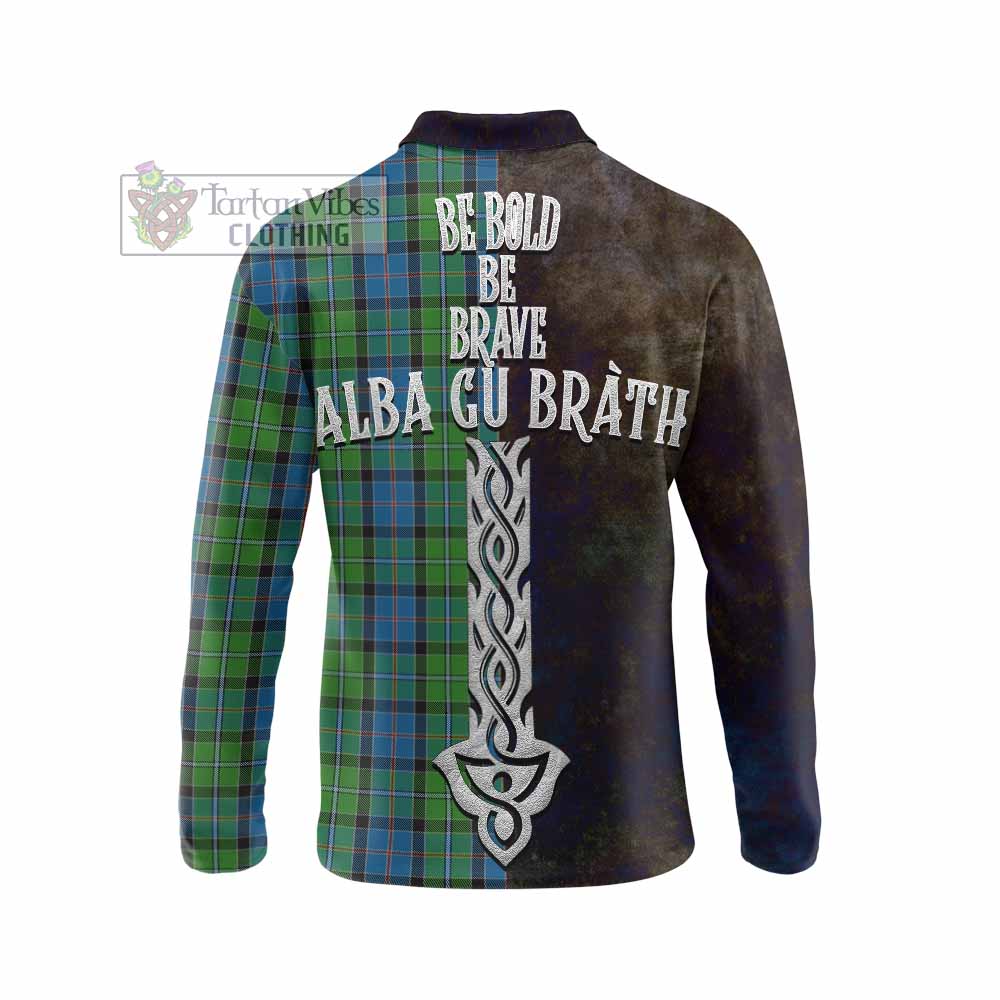 Tartan Vibes Clothing Stirling Tartan Family Crest Long Sleeve Polo Shirt Alba Gu Brath Be Brave Lion Ancient Style