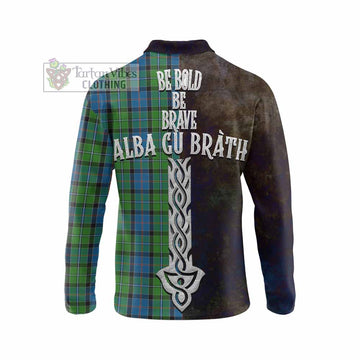 Tartan Vibes Clothing Stirling Tartan Family Crest Long Sleeve Polo Shirt Alba Gu Brath Be Brave Lion Ancient Style