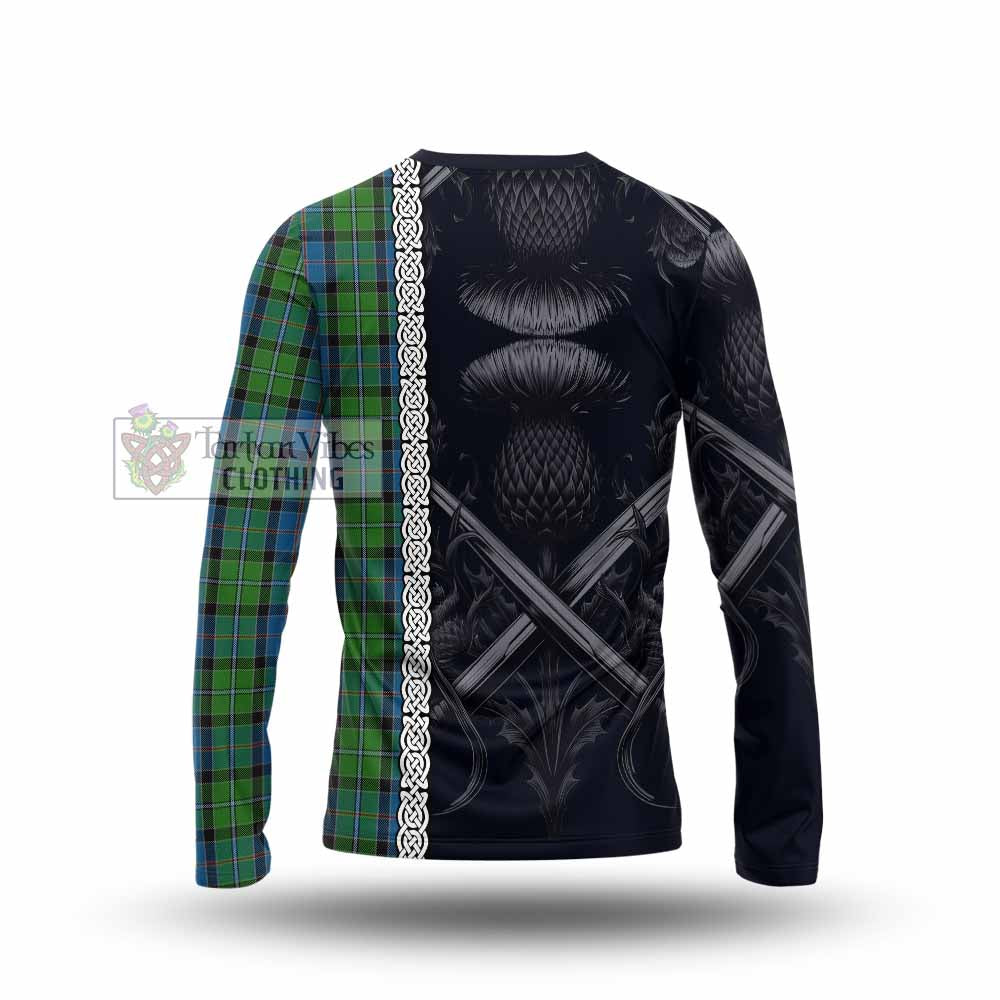 Tartan Vibes Clothing Stirling Tartan Long Sleeve T-Shirt with Family Crest Cross Sword Thistle Celtic Vibes