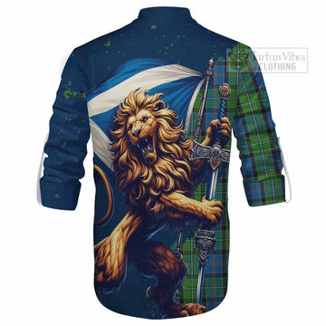 Tartan Vibes Clothing Stirling Tartan Family Crest Ghillie Kilt Shirt with Scottish Majestic Lion