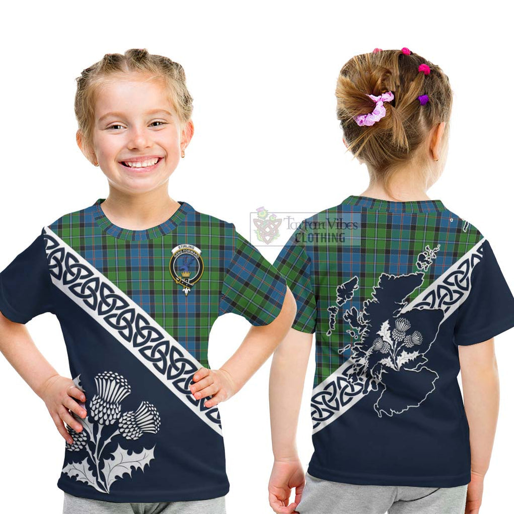 Tartan Vibes Clothing Stirling Tartan Kid T-Shirt Featuring Thistle and Scotland Map