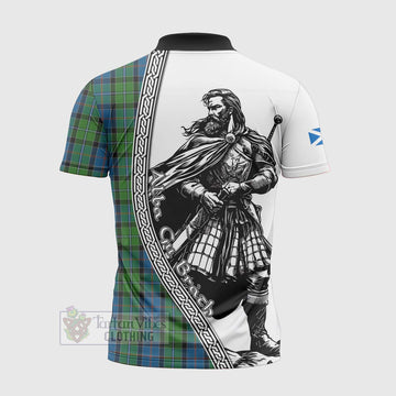 Tartan Vibes Clothing Stirling Tartan Clan Crest Zipper Polo Shirt with Highlander Warrior Celtic Style