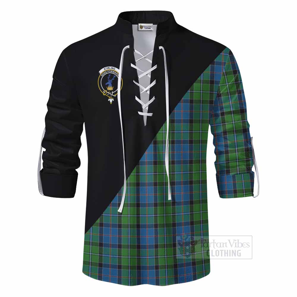 Tartan Vibes Clothing Stirling Tartan Ghillie Kilt Shirt with Family Crest and Military Logo Style