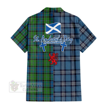 Tartan Vibes Clothing Stirling Tartan Short Sleeve Button Shirt Happy St. Andrew's Day Half Tartan Style