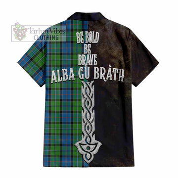 Tartan Vibes Clothing Stirling Tartan Family Crest Short Sleeve Button Shirt Alba Gu Brath Be Brave Lion Ancient Style