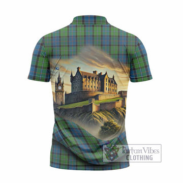 Tartan Vibes Clothing Stirling Tartan Family Crest Zipper Polo Shirt with Scottish Ancient Castle Stype