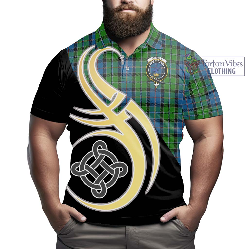 Stirling Tartan Polo Shirt with Family Crest and Celtic Symbol Style - Tartan Vibes Clothing