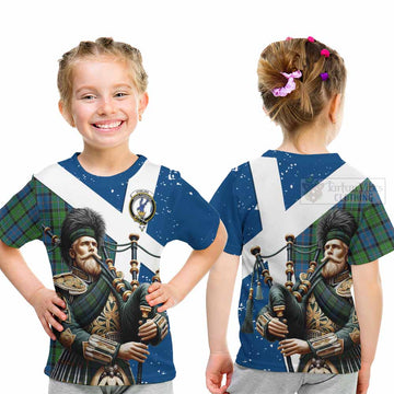 Tartan Vibes Clothing Stirling Tartan Kid T-Shirt with Family Crest Scottish Bagpiper Vibes