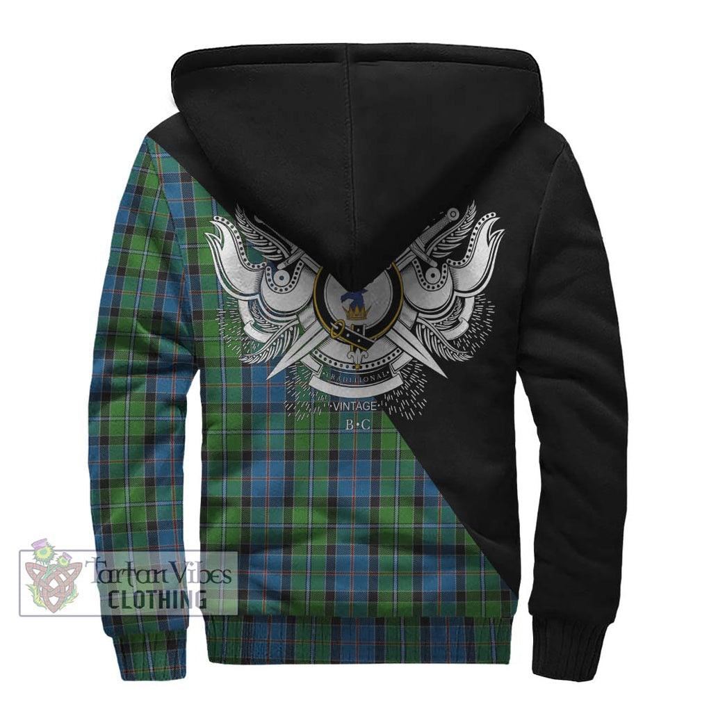 Stirling Tartan Sherpa Hoodie with Family Crest and Military Logo Style - Tartanvibesclothing Shop