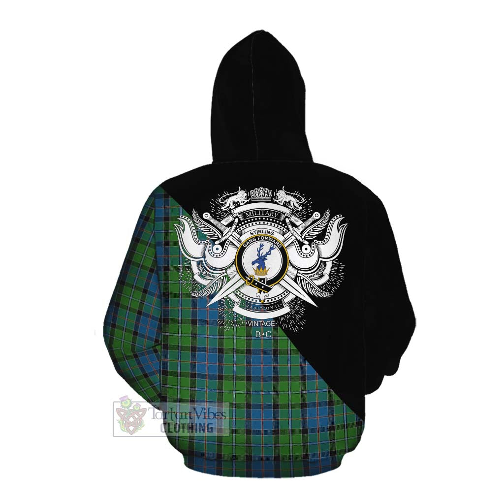Tartan Vibes Clothing Stirling Tartan Cotton Hoodie with Family Crest and Military Logo Style