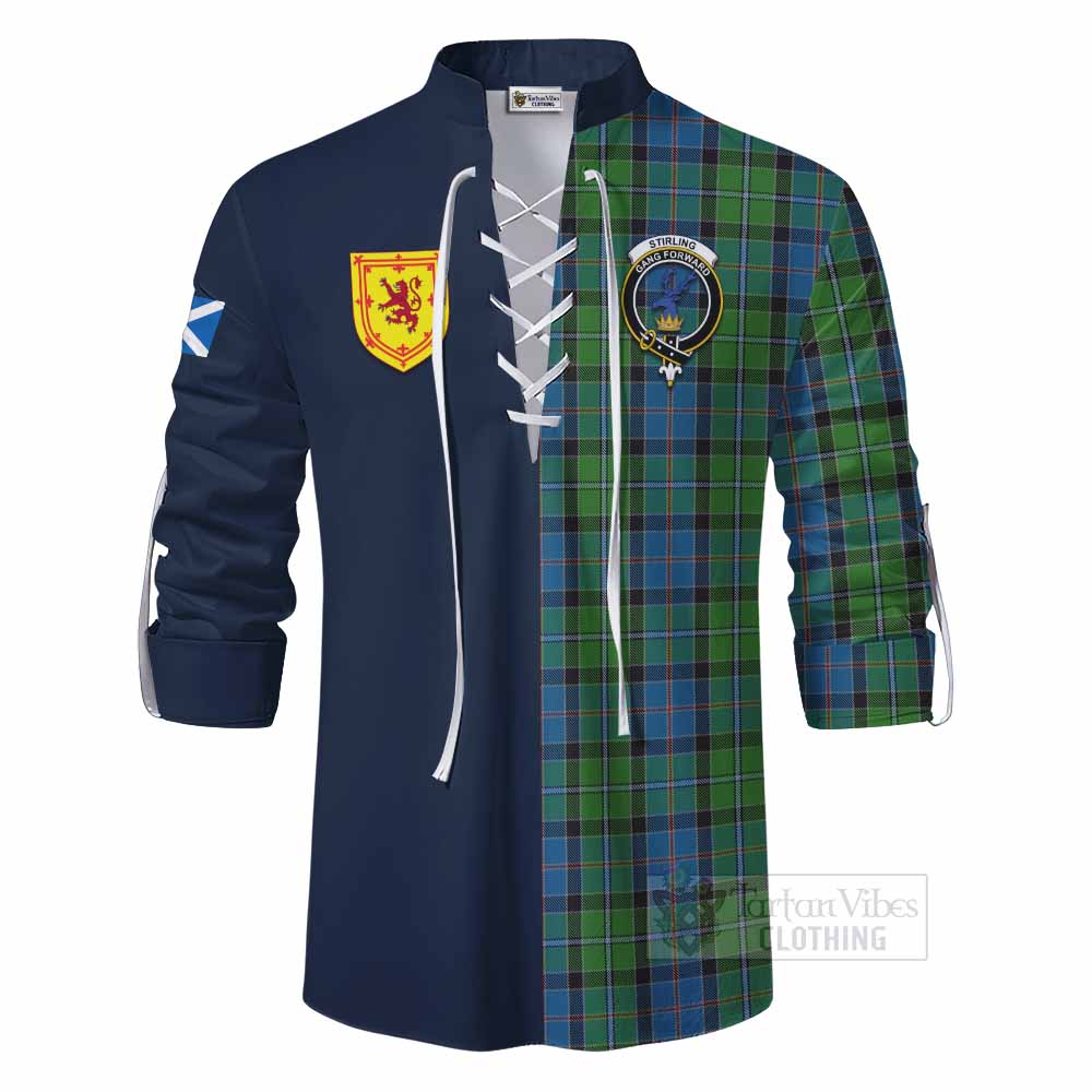 Stirling Tartan Ghillie Kilt Shirt Alba with Scottish Lion Royal Arm Half Style