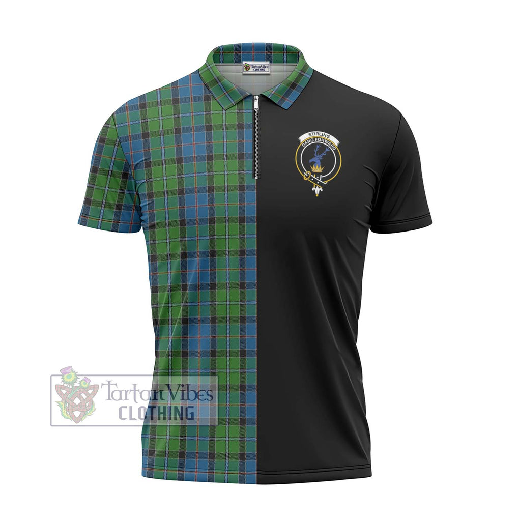 Stirling Tartan Zipper Polo Shirt with Family Crest and Half Of Me Style - Tartanvibesclothing Shop