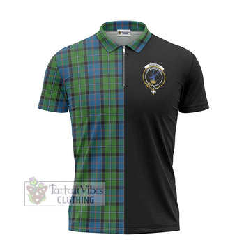 Stirling Tartan Zipper Polo Shirt with Family Crest and Half Of Me Style - Tartanvibesclothing Shop