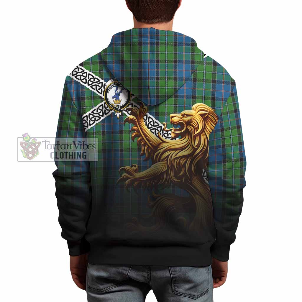 Tartan Vibes Clothing Stirling Crest Tartan Hoodie with Golden Lion Emblem Celtic Style