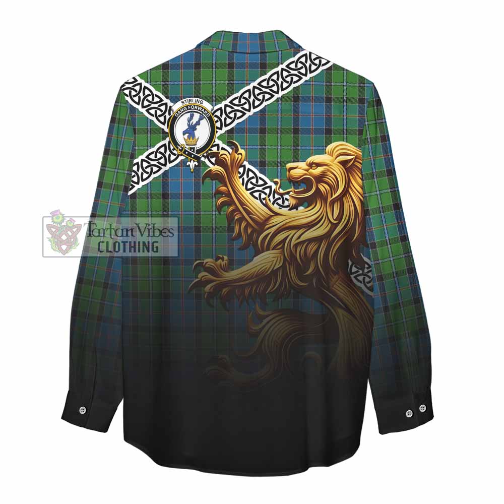 Tartan Vibes Clothing Stirling Crest Tartan Women's Casual Shirt with Golden Lion Emblem Celtic Style