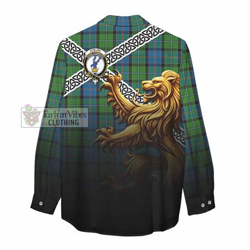 Tartan Vibes Clothing Stirling Crest Tartan Women's Casual Shirt with Golden Lion Emblem Celtic Style