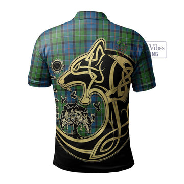 Stirling Tartan Polo Shirt with Family Crest Celtic Wolf Style - Tartanvibesclothing Shop