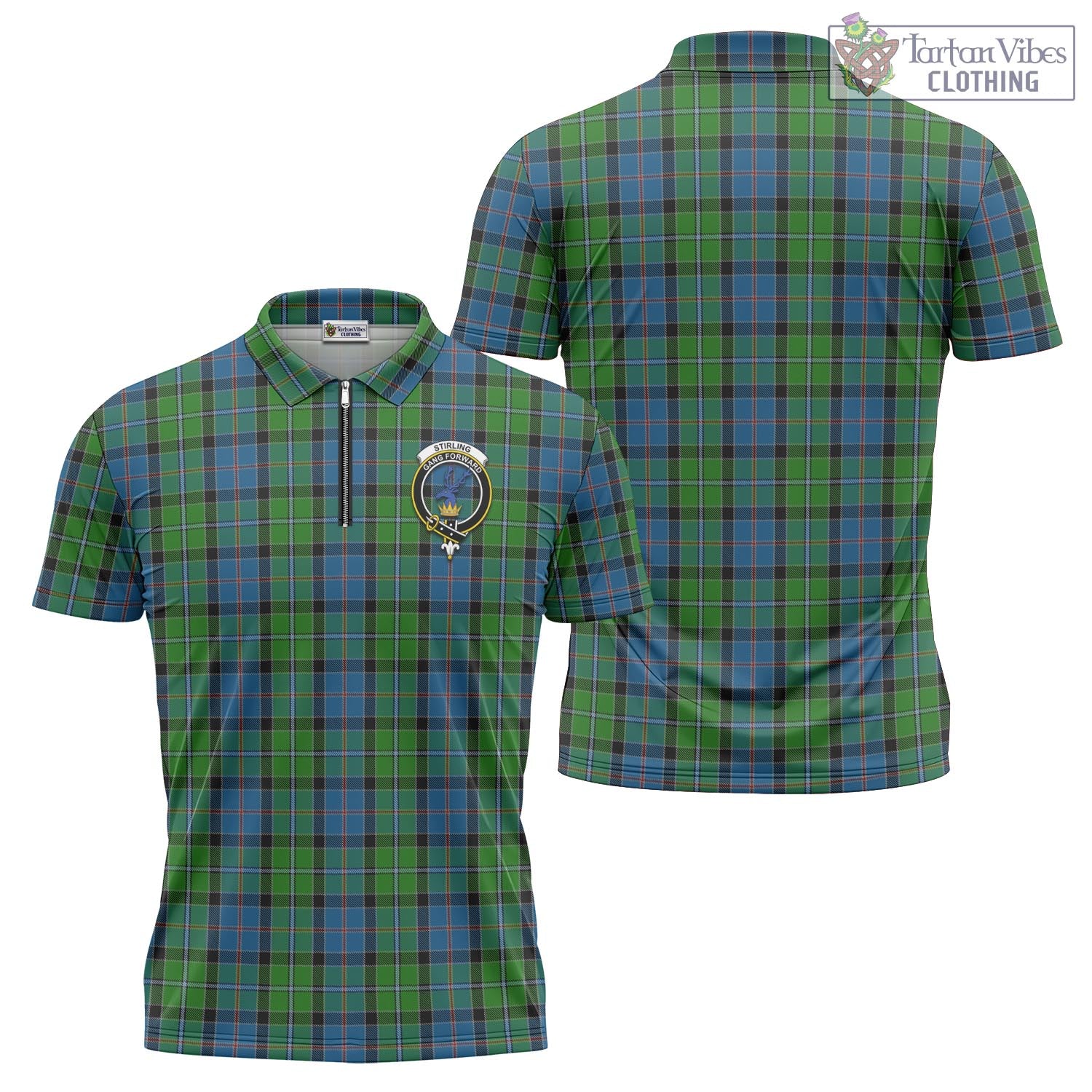 Tartan Vibes Clothing Stirling Tartan Zipper Polo Shirt with Family Crest
