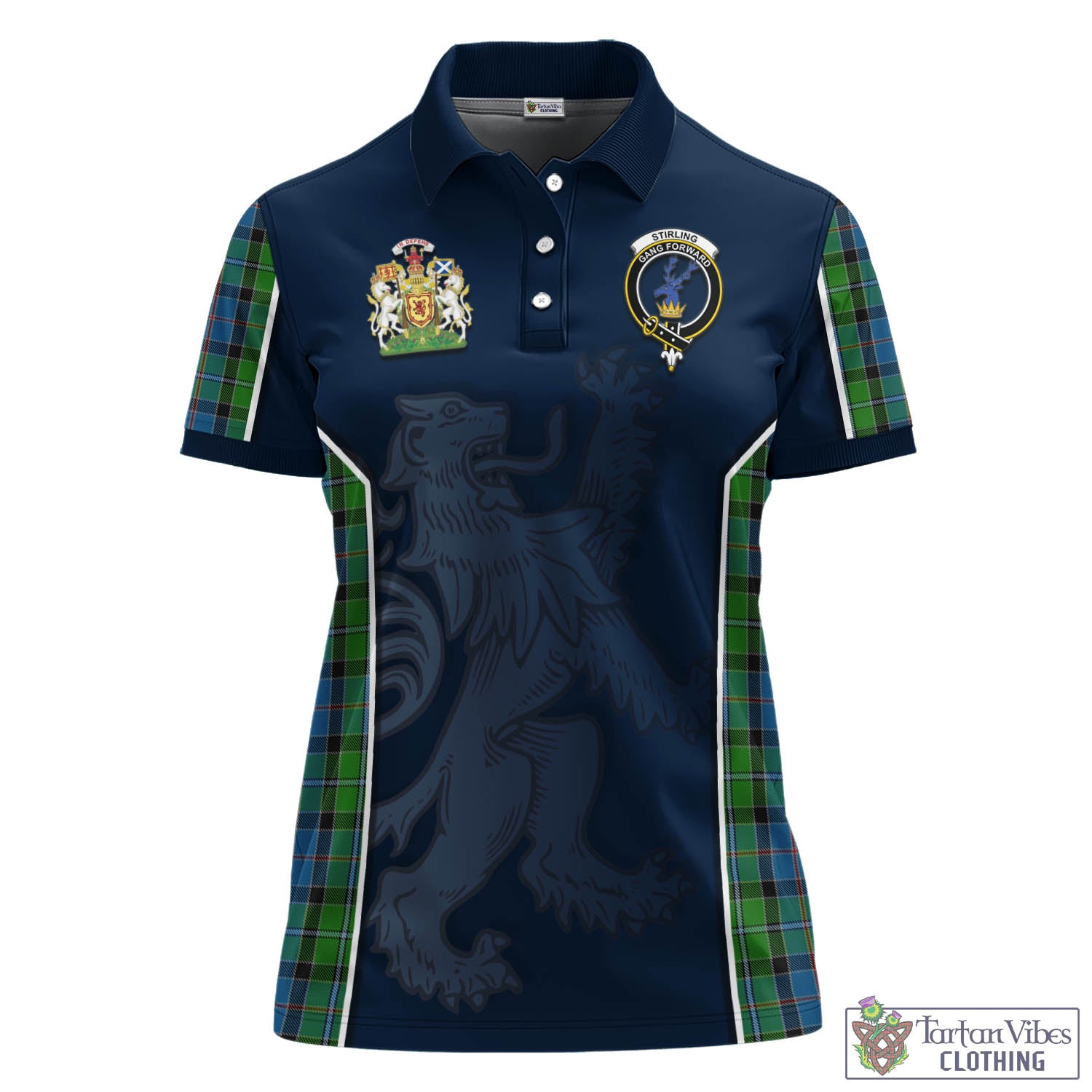 Stirling Tartan Women's Polo Shirt with Family Crest and Lion Rampant Vibes Sport Style - Tartan Vibes Clothing