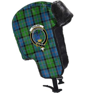 Stirling Tartan Winter Trapper Hat with Family Crest - Tartanvibesclothing