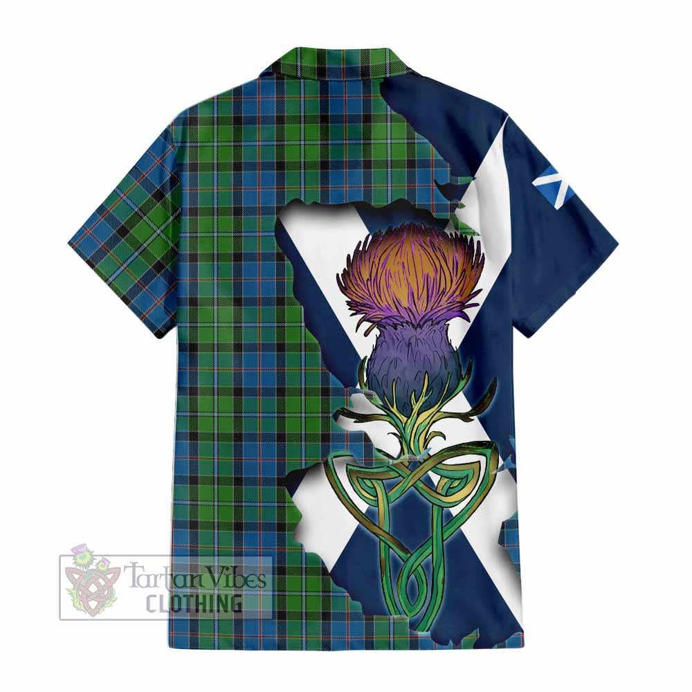 Tartan Vibes Clothing Stirling Tartan Family Crest Short Sleeve Button Shirt Scottish Thistle Celtic Inspired