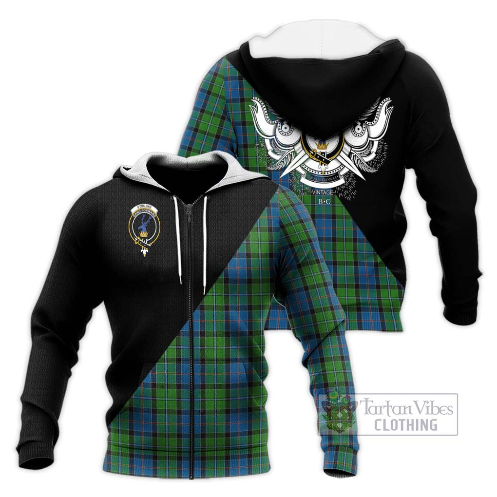 Stirling Tartan Knitted Hoodie with Family Crest and Military Logo Style Unisex Knitted Zip Hoodie - Tartanvibesclothing Shop
