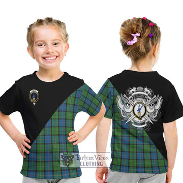 Stirling Tartan Kid T-Shirt with Family Crest and Military Logo Style - Tartanvibesclothing Shop