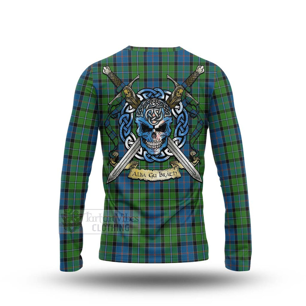 Tartan Vibes Clothing Stirling Tartan Long Sleeve T-Shirt with Family Crest Celtic Skull Style