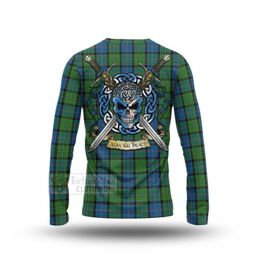 Tartan Vibes Clothing Stirling Tartan Long Sleeve T-Shirt with Family Crest Celtic Skull Style