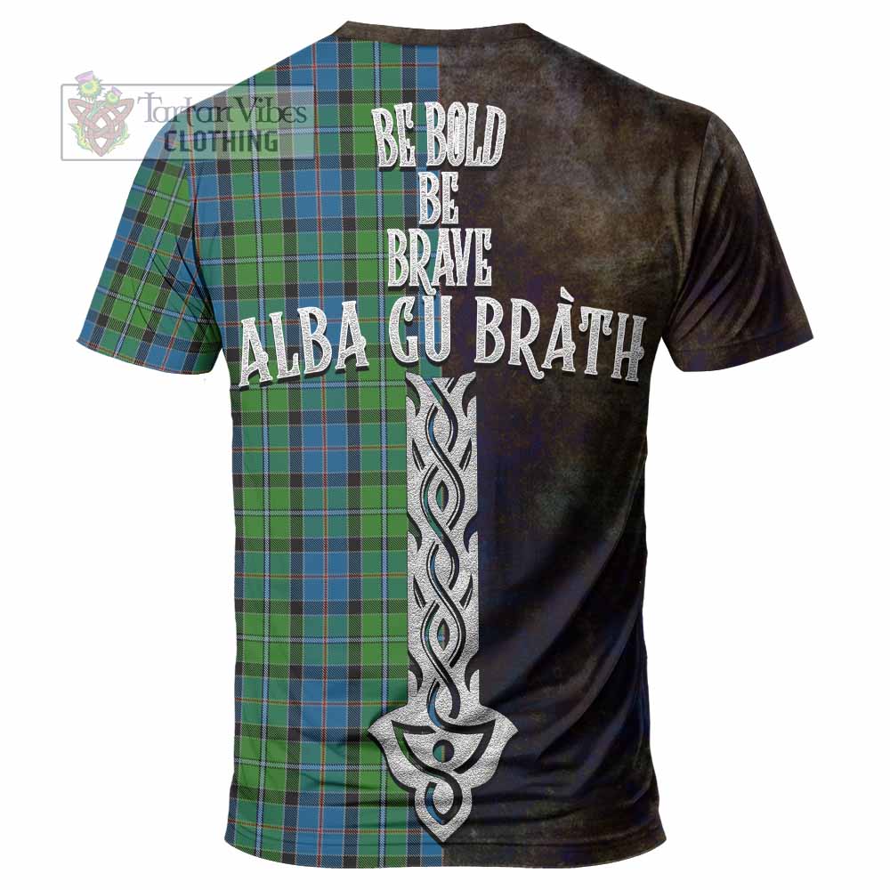 Tartan Vibes Clothing Stirling Tartan Family Crest T-Shirt Alba Gu Brath Be Brave Lion Ancient Style