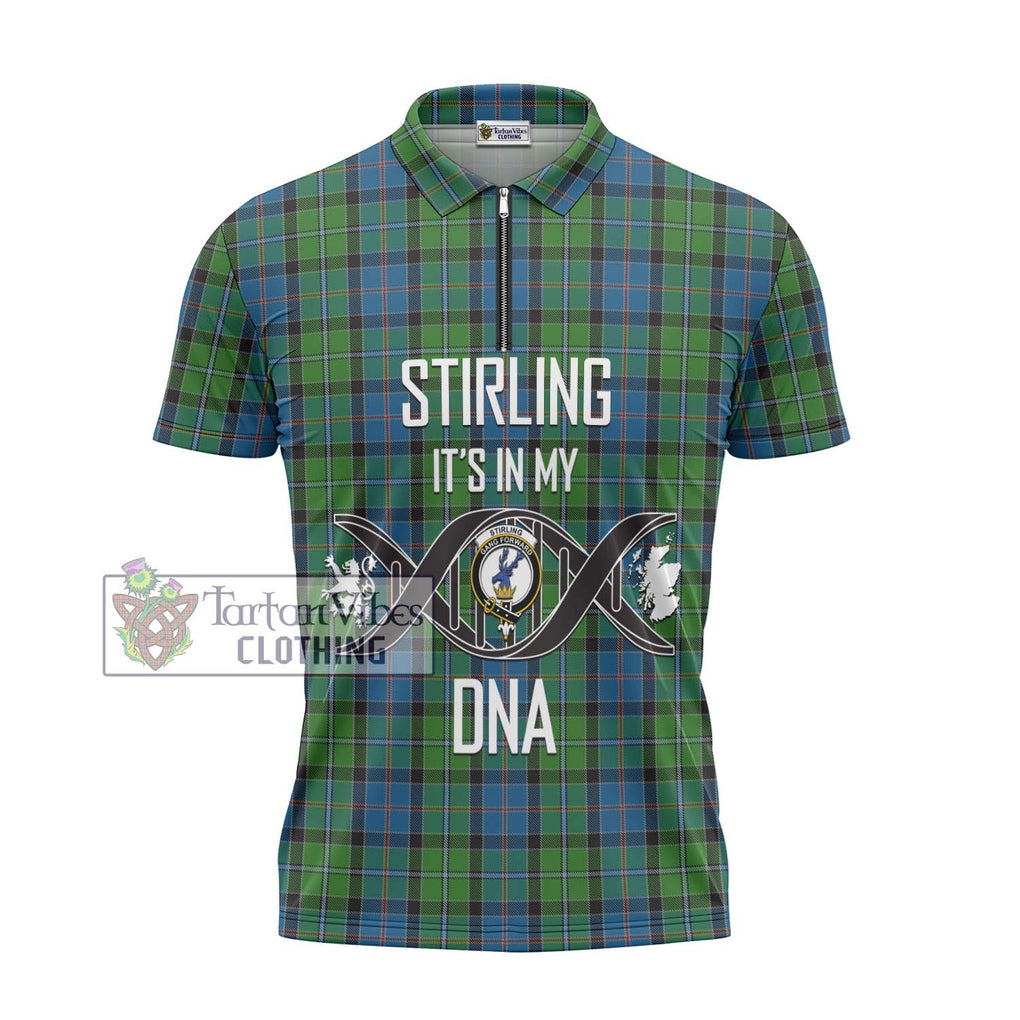 Stirling Tartan Zipper Polo Shirt with Family Crest DNA In Me Style - Tartanvibesclothing Shop