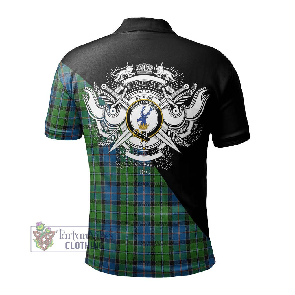 Stirling Tartan Polo Shirt with Family Crest and Military Logo Style - Tartanvibesclothing Shop