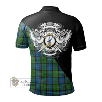 Stirling Tartan Polo Shirt with Family Crest and Military Logo Style - Tartanvibesclothing Shop