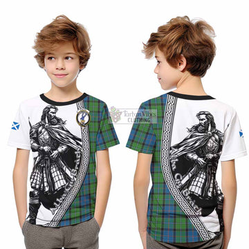 Stirling Tartan Clan Crest Kid T-Shirt with Highlander Warrior Celtic Style