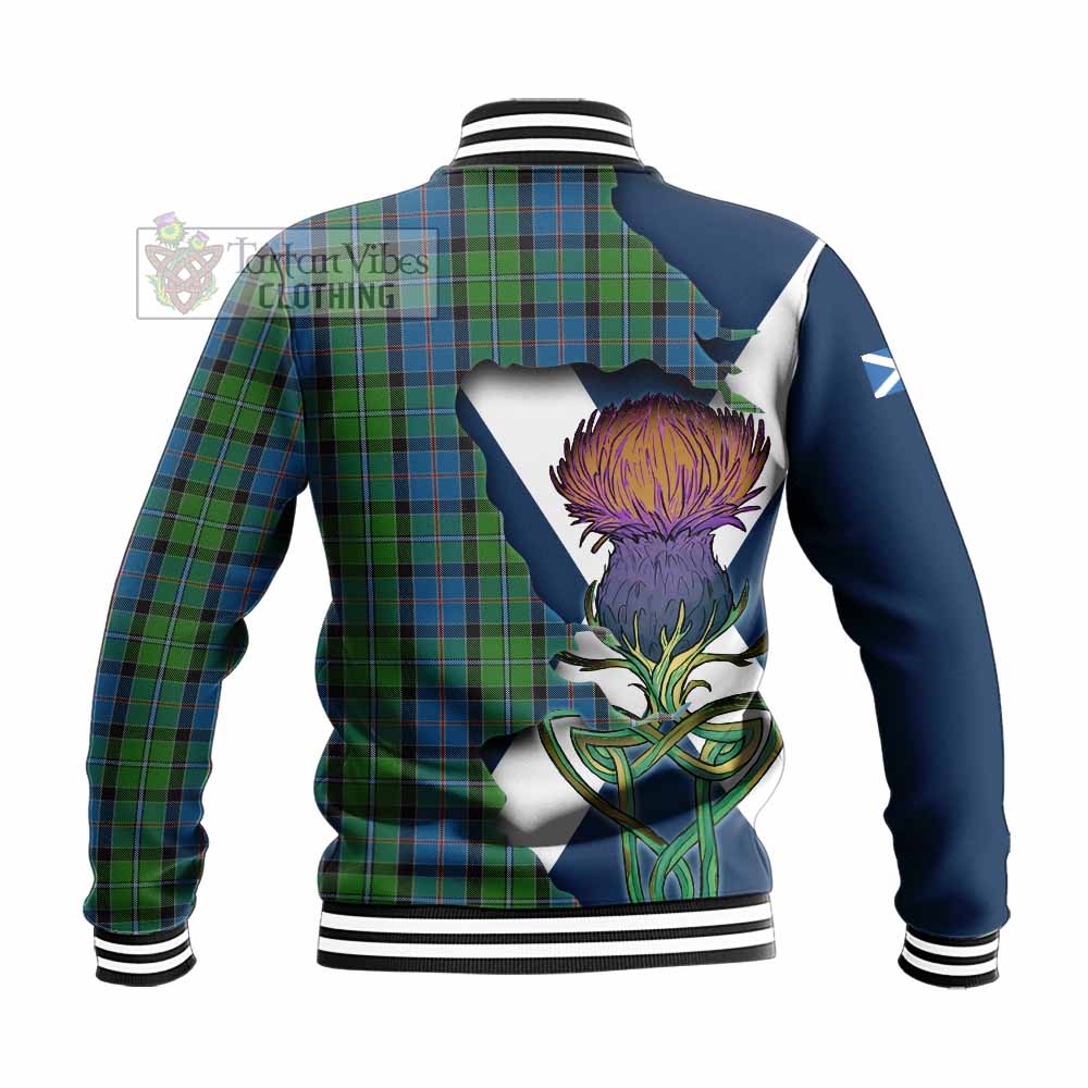 Tartan Vibes Clothing Stirling Tartan Family Crest Baseball Jacket Scottish Thistle Celtic Inspired