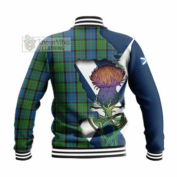 Tartan Vibes Clothing Stirling Tartan Family Crest Baseball Jacket Scottish Thistle Celtic Inspired