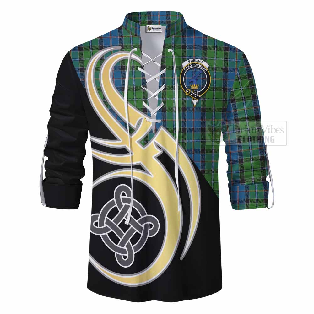 Tartan Vibes Clothing Stirling Tartan Ghillie Kilt Shirt with Family Crest and Celtic Symbol Style