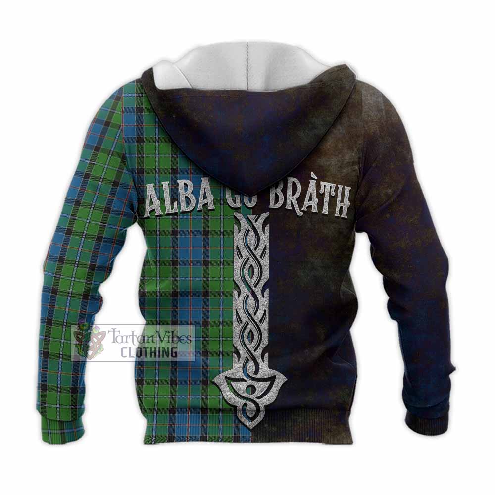 Tartan Vibes Clothing Stirling Tartan Family Crest Knitted Hoodie Alba Gu Brath Be Brave Lion Ancient Style