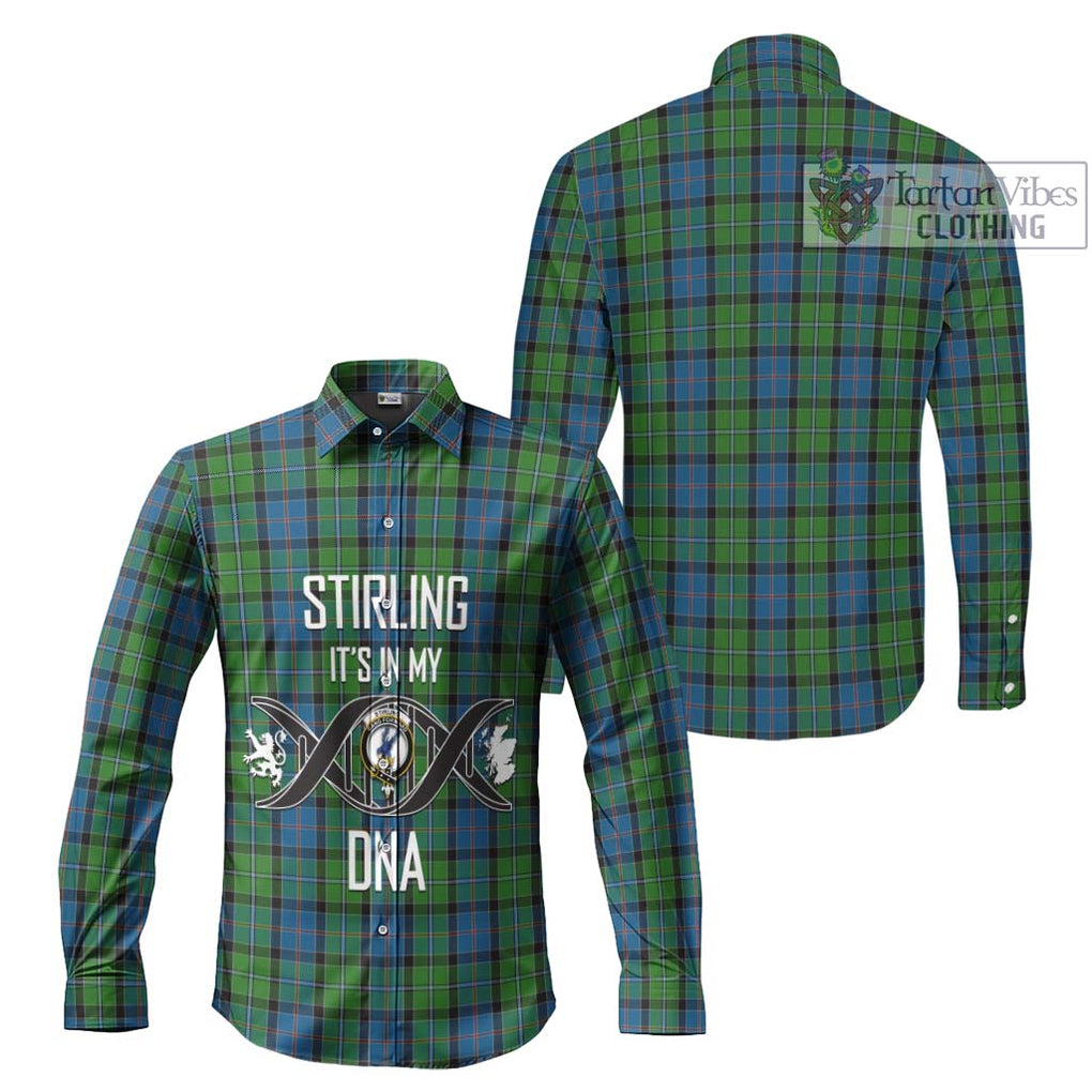 Stirling Tartan Long Sleeve Button Shirt with Family Crest DNA In Me Style Men's Shirt - Tartanvibesclothing Shop