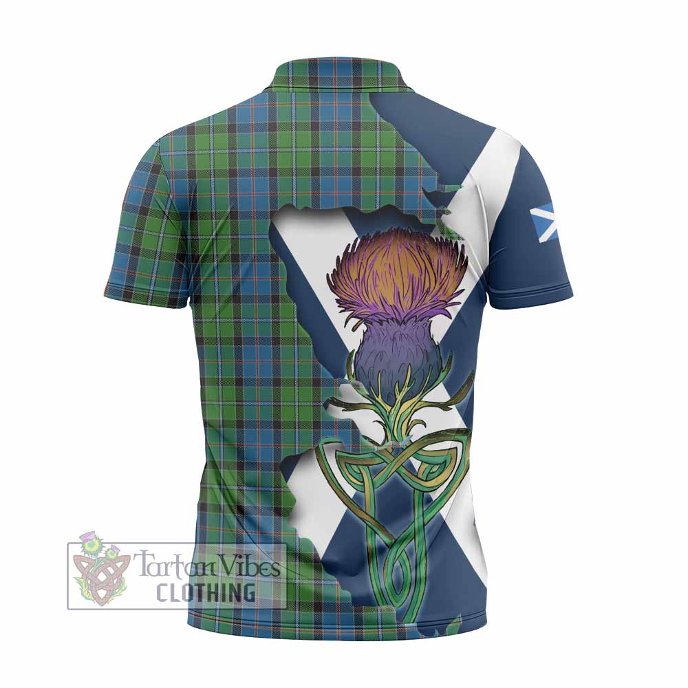 Tartan Vibes Clothing Stirling Tartan Family Crest Zipper Polo Shirt Scottish Thistle Celtic Inspired