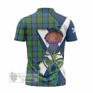 Tartan Vibes Clothing Stirling Tartan Family Crest Zipper Polo Shirt Scottish Thistle Celtic Inspired