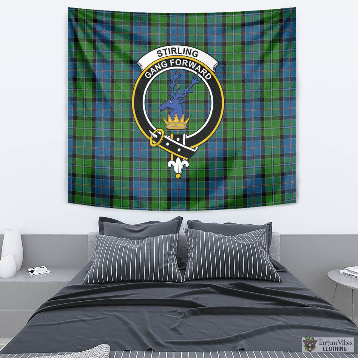 Tartan Vibes Clothing Stirling Tartan Tapestry Wall Hanging and Home Decor for Room with Family Crest
