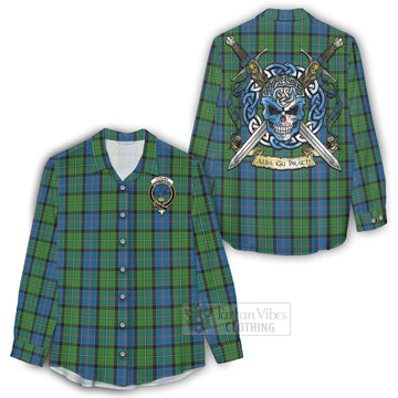 Tartan Vibes Clothing Stirling Tartan Women's Casual Shirt with Family Crest Celtic Skull Style